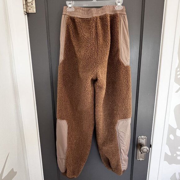 NWT H&M Block-Colored Teddy Joggers Women's Size Small S Tan Fleece High Waist - Picture 3 of 13